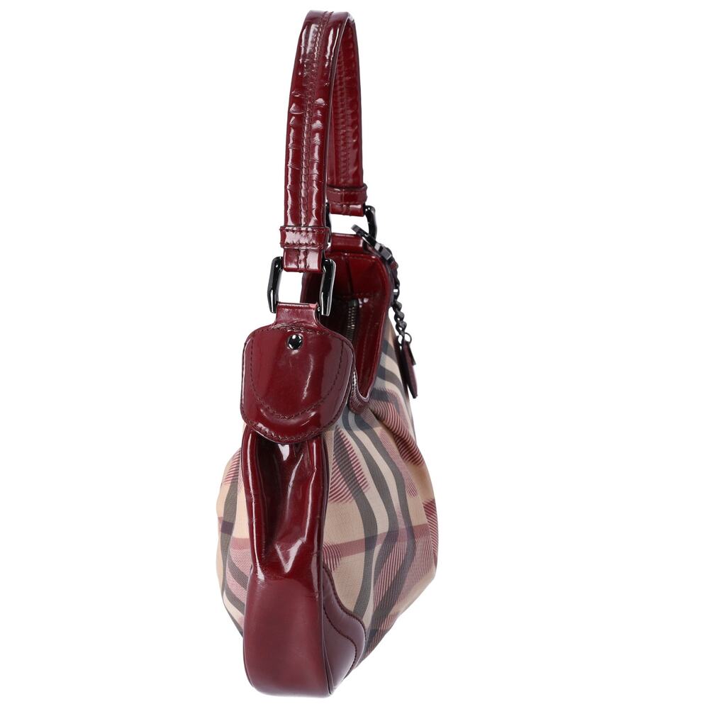 Burberry Nova Check Heart Half Moon Shoulder Bag Bordeaux Beige Multi - Picture 3 of 8